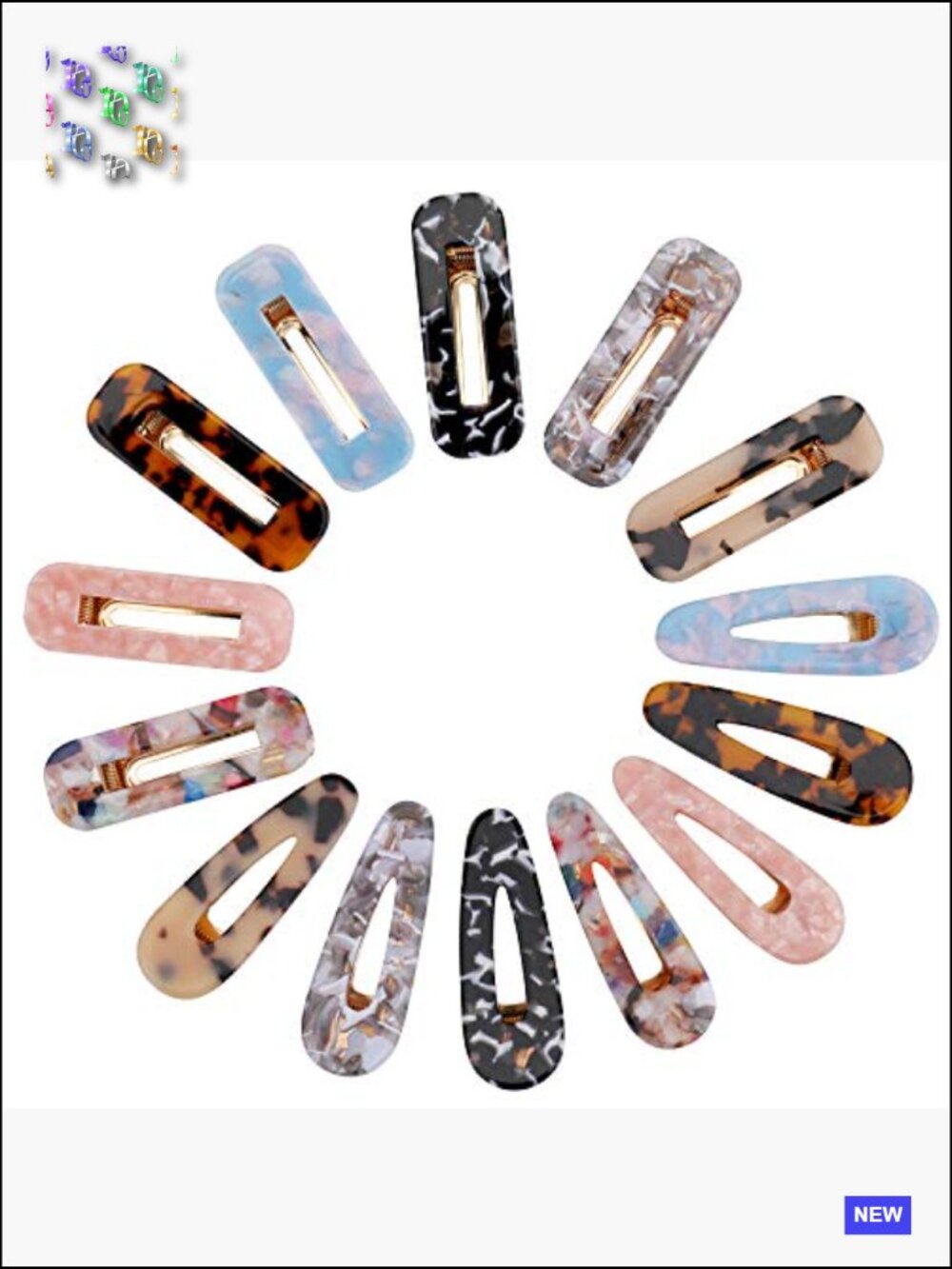 28 Pack Acrylic Resin Hair Barrettes Geometric Snap Clips Women Ladies Set - Picture 2 of 7